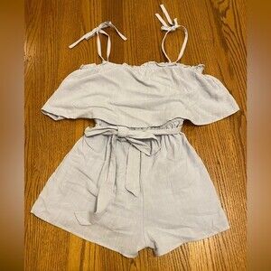 NWT She + Sky Light Denim Tie String Ruffle Romper